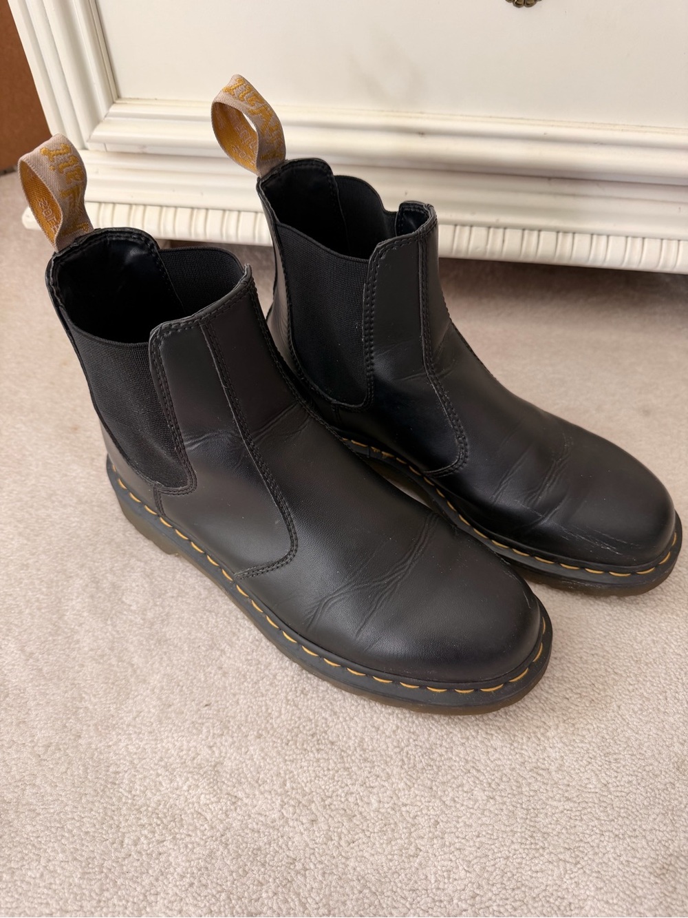 Dr. Martens Black Chelsea Ankle Boots with Yellow Pull Tabs